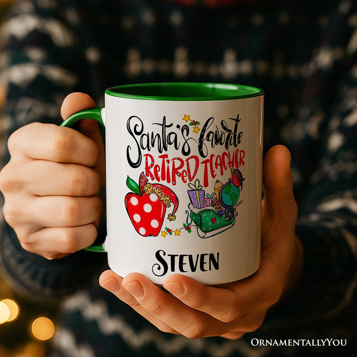 Santa's Favorite Retired Teacher Personalized Mug, Retirement Appreciation Gift with Custom Name Personalized Ceramic Mug OrnamentallyYou 