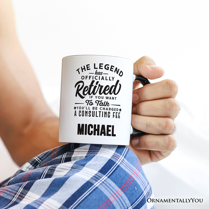 Retirement Consulting Fee Personalized Mug, Funny Officially Retired Gift with Custom Name