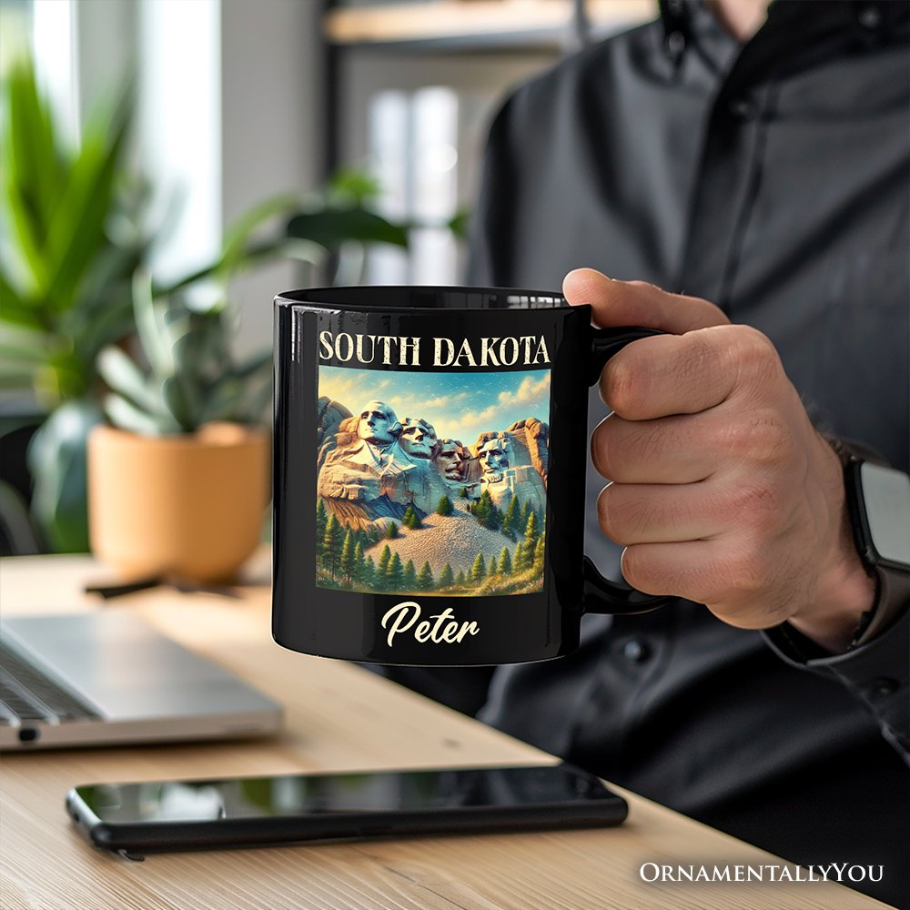 Majestic South Dakota State Mount Rushmore Personalized Mug, Historic American Monument Travel Gift and Keepsake Souvenir with Custom Name Personalized Ceramic Mug OrnamentallyYou 