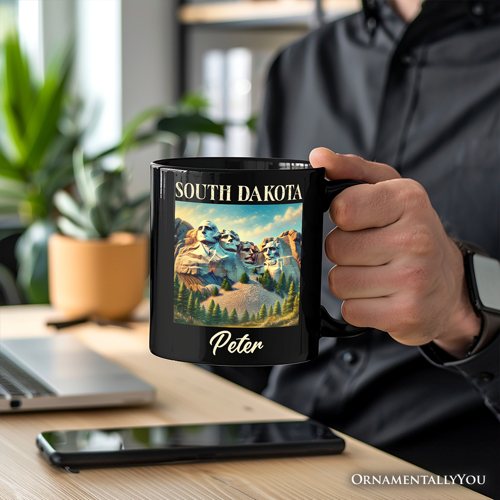Majestic South Dakota State Mount Rushmore Personalized Mug, Historic American Monument Travel Gift and Keepsake Souvenir with Custom Name