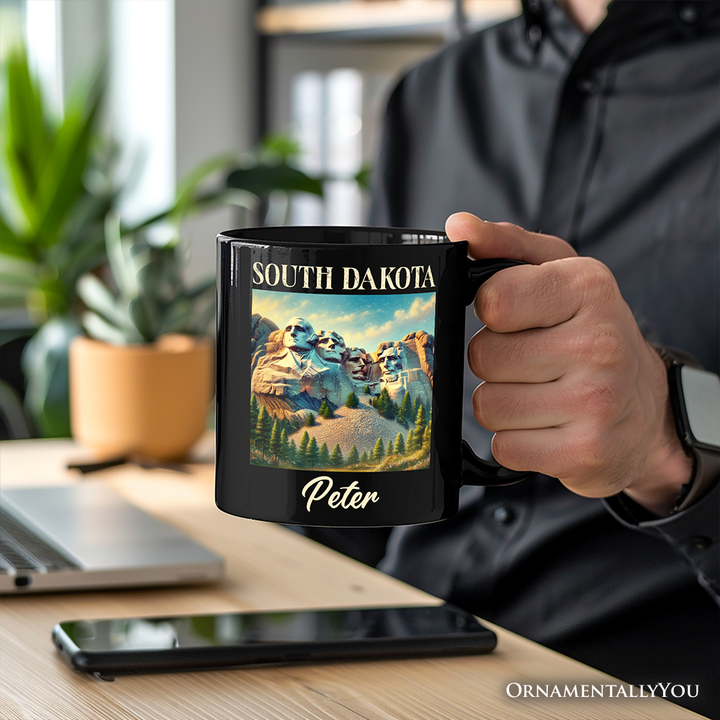 Majestic South Dakota State Mount Rushmore Personalized Mug, Historic American Monument Travel Gift and Keepsake Souvenir with Custom Name