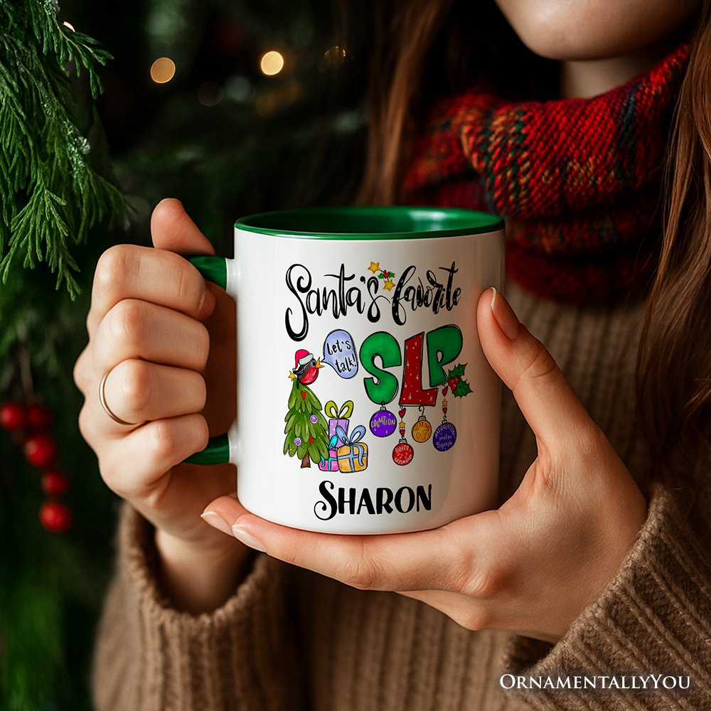 Santa’s Favorite SLP Christmas Personalized Mug, Gift for Speech Therapist and Language Pathologist with Custom Name Personalized Ceramic Mug OrnamentallyYou 