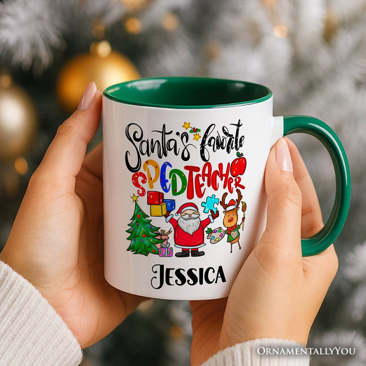 Santa’s Favorite Special Education Teacher Personalized Mug, Children with Autism Christmas Gift with Custom Name Personalized Ceramic Mug OrnamentallyYou 