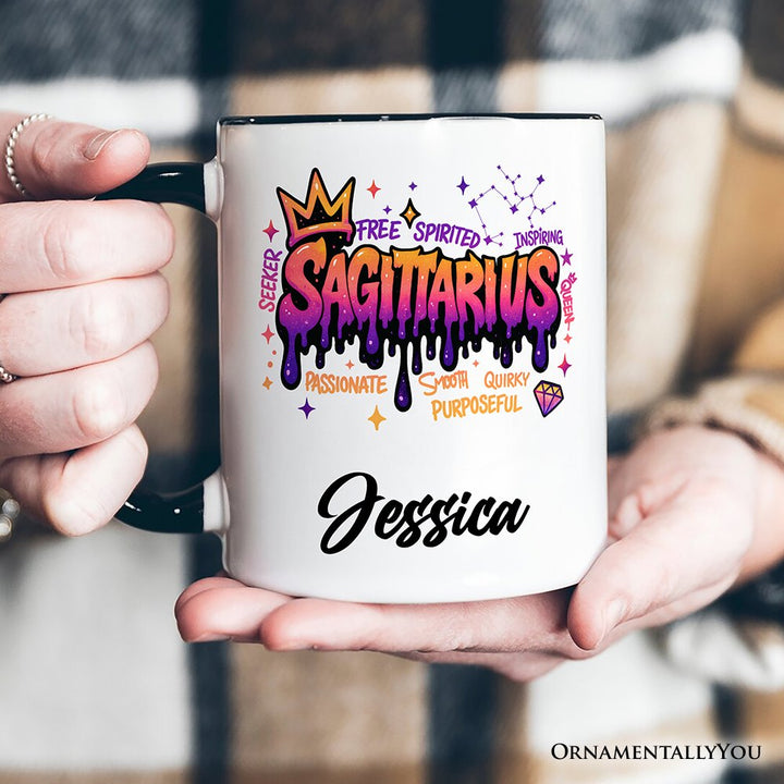 Sagittarius Graffiti Zodiac Personalized Mug, Street Style Astrology Horoscope Gift with Custom Name Personalized Ceramic Mug OrnamentallyYou 