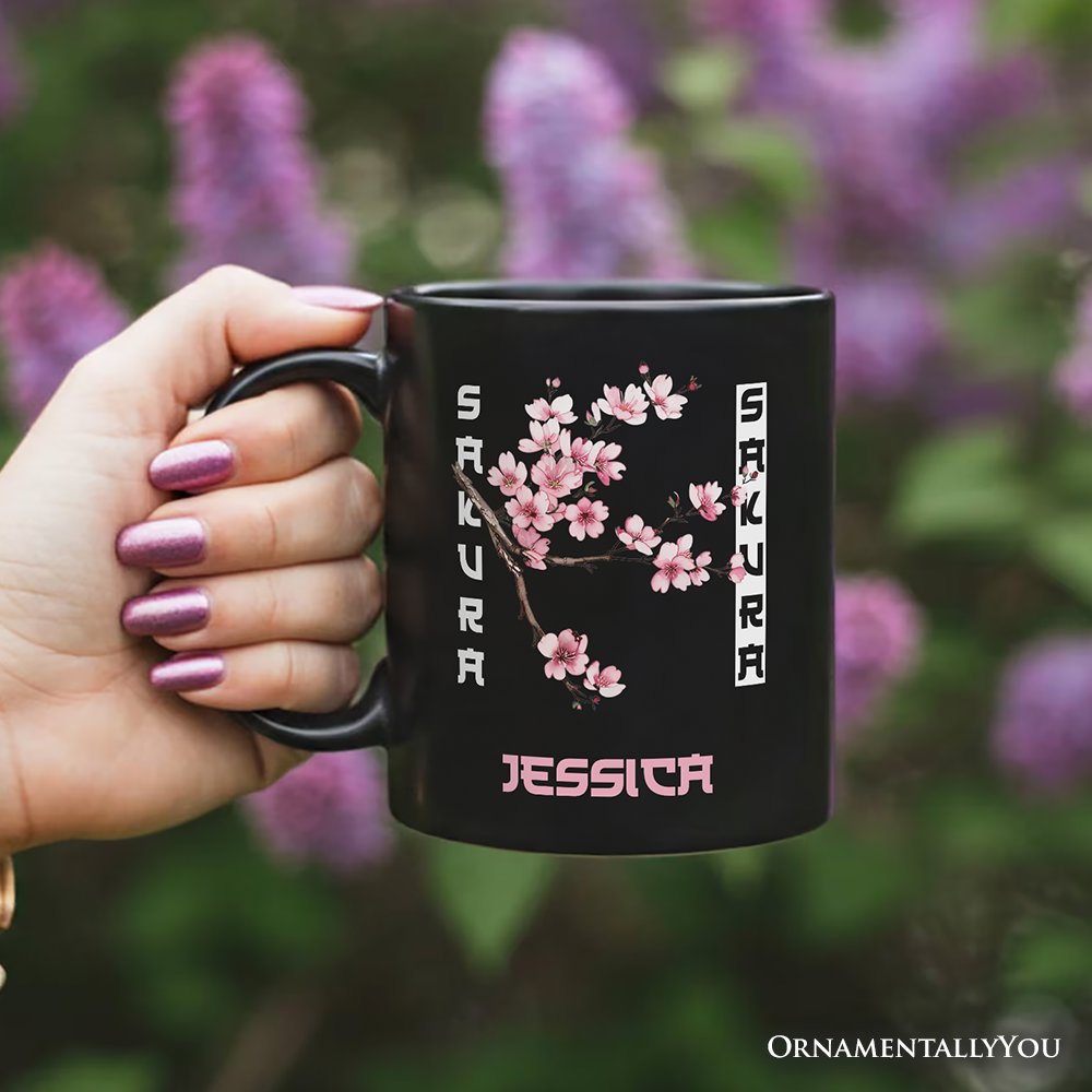 Sakura Cherry Blossom Personalized Mug, Vintage Japanese Spring Floral Gift with Custom Name Personalized Ceramic Mug OrnamentallyYou 