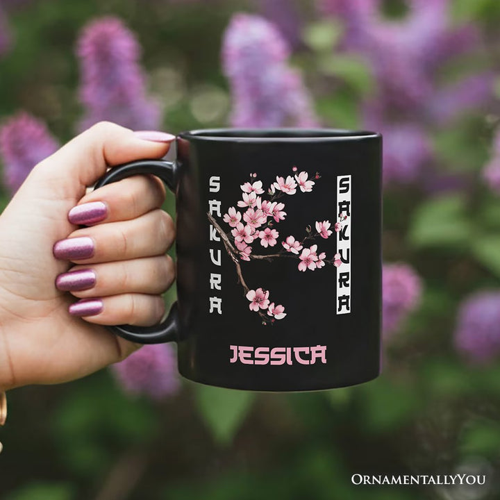 Sakura Cherry Blossom Personalized Mug, Vintage Japanese Spring Floral Gift with Custom Name Personalized Ceramic Mug OrnamentallyYou 