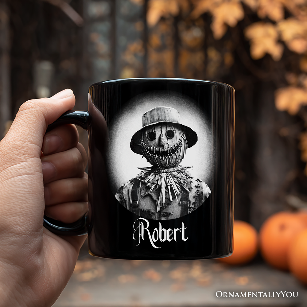 Scarecrow Spooky Portrait Personalized Mug Horror Villain Theme Halloween Gift with Custom Name