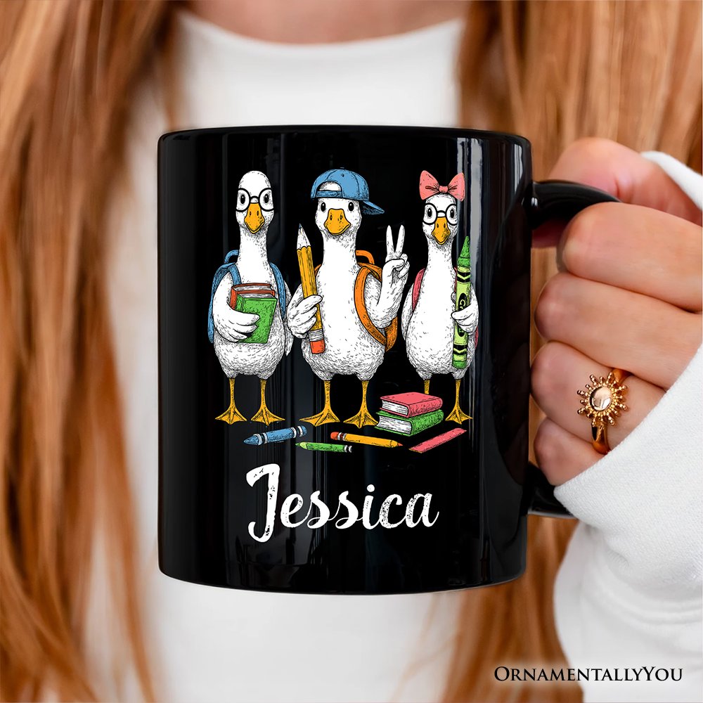 Goose Back to School Personalized Mug, Cute Teacher Student Classroom Gift with Custom Name Personalized Ceramic Mug OrnamentallyYou 