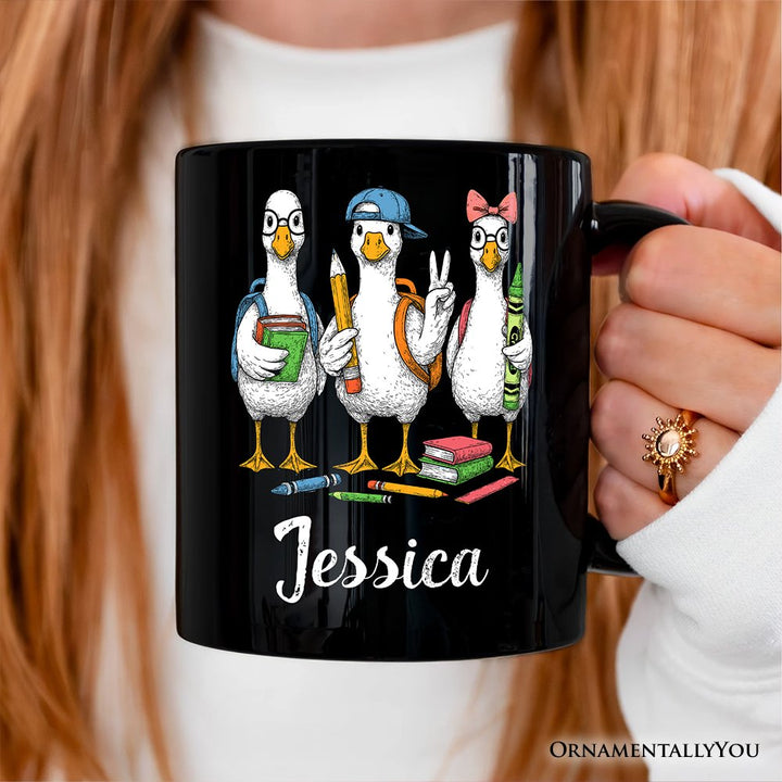 Goose Back to School Personalized Mug, Cute Teacher Student Classroom Gift with Custom Name Personalized Ceramic Mug OrnamentallyYou 
