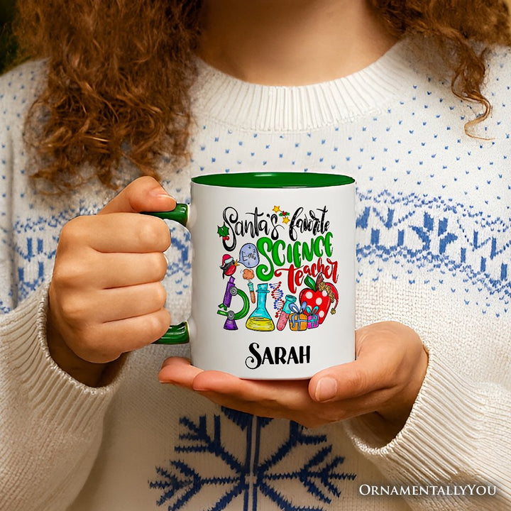 Santa’s Favorite Science Teacher Christmas Personalized Mug, Chemistry, Physics and Biology Gift with Custom Name Personalized Ceramic Mug OrnamentallyYou 