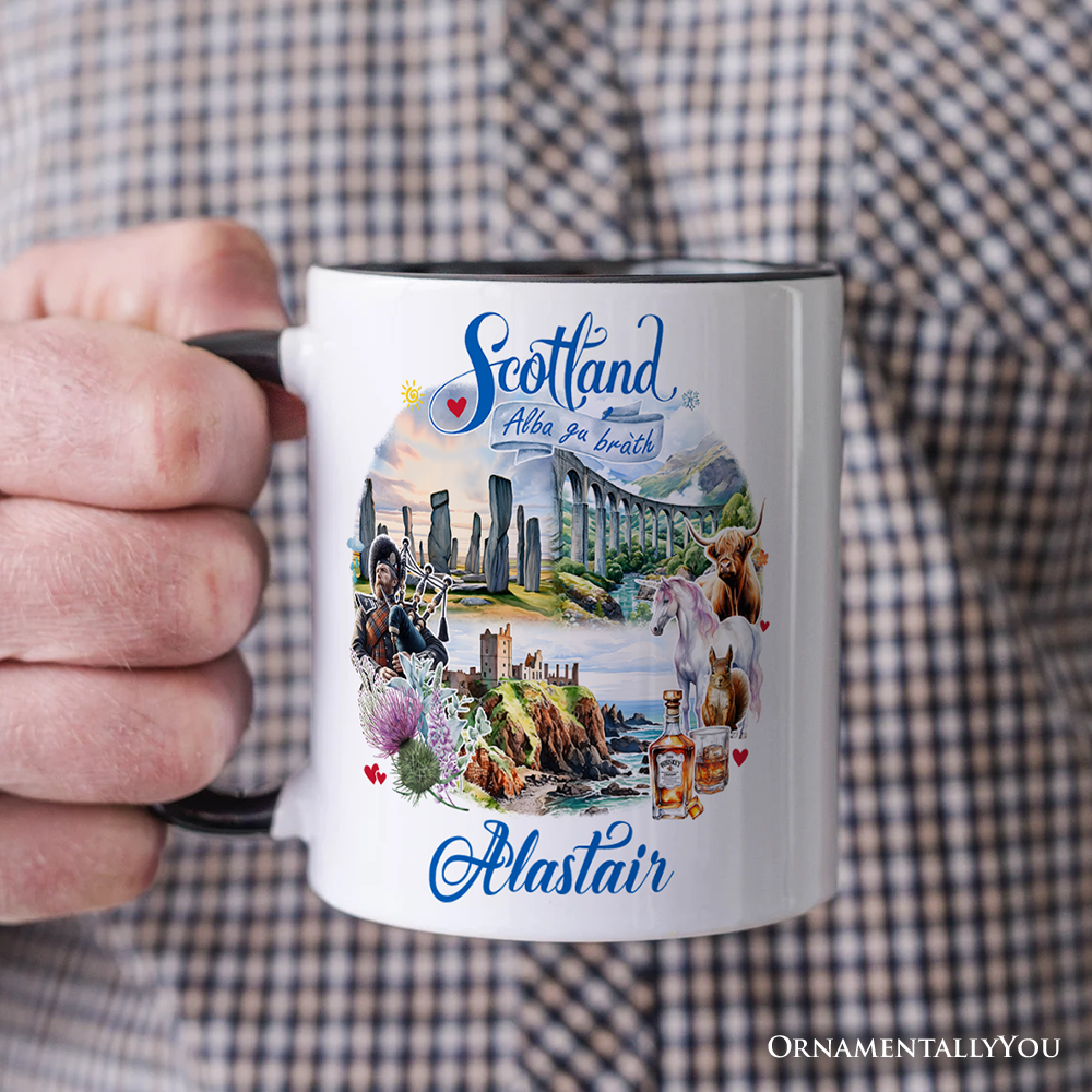 Enchanting Scotland Christmas Personalized Mug, Celtic Culture and Heritage Edinburgh Gift and Souvenir with Custom Name