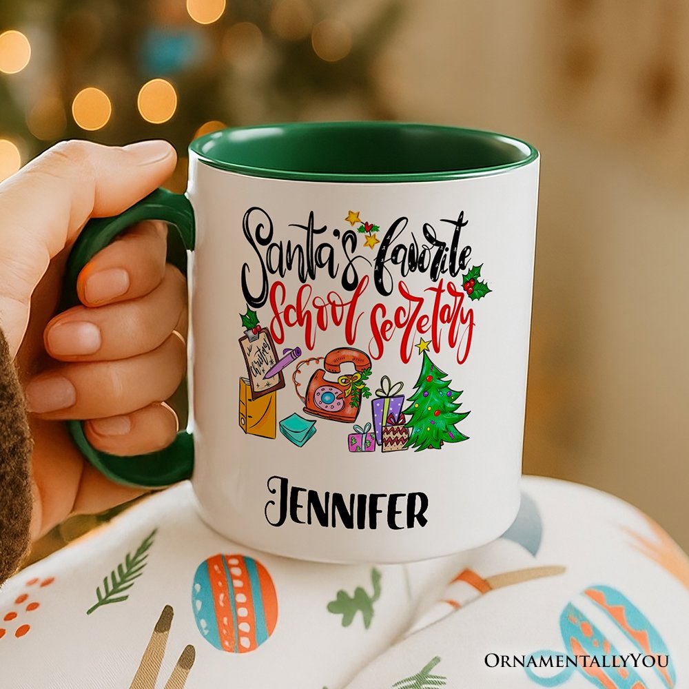 Santa's Favorite School Secretary Personalized Mug, Christmas Appreciation Gift with Custom Name Personalized Ceramic Mug OrnamentallyYou 