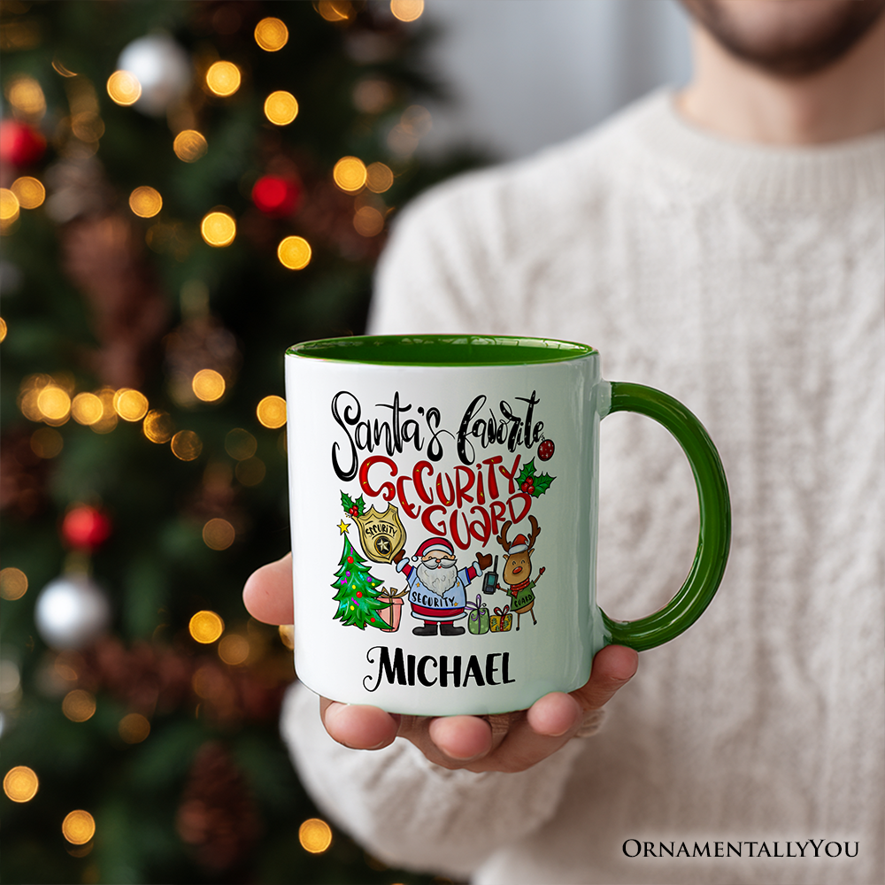 Santa's Favorite Security Guard Personalized Mug, Appreciation Christmas Gift with Custom Name