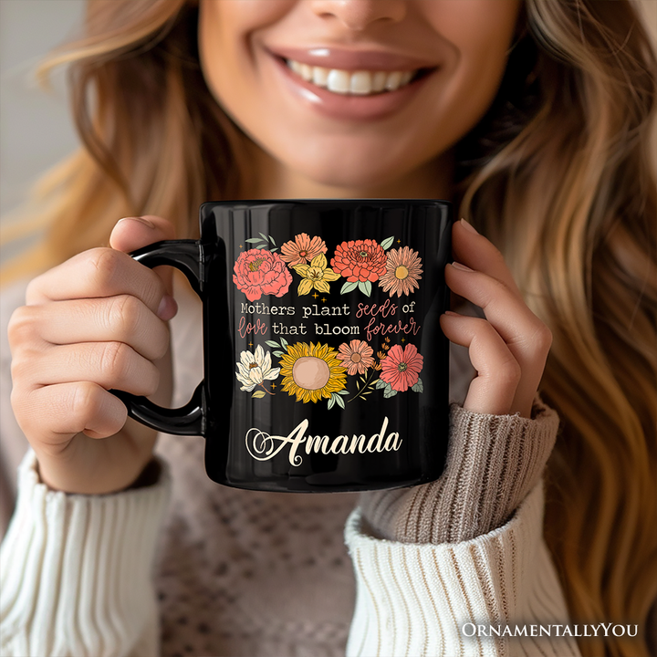 Seeds of Love Mama Floral Personalized Mug, Retro Gift for Sentimental Mothers with Custom Name