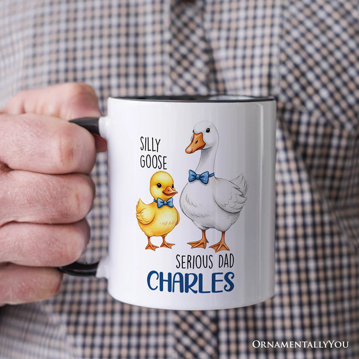 Silly Goose Serious Dad Tie Personalized Mug, Cute Duo Fathers Gift with Custom Name