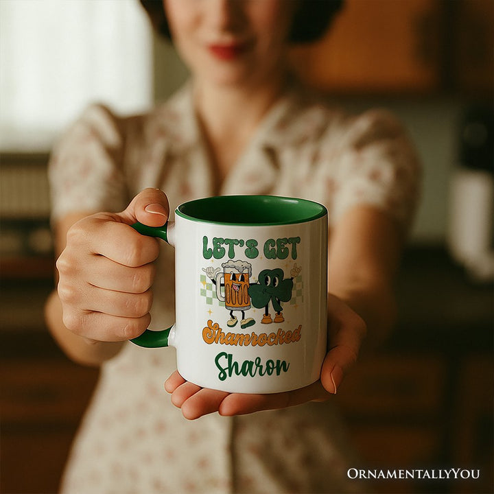 Let’s Get Shamrocked St Patrick’s Day Personalized Mug, Funny Beer and Clover Drinking Gift with Custom Name Personalized Ceramic Mug OrnamentallyYou 