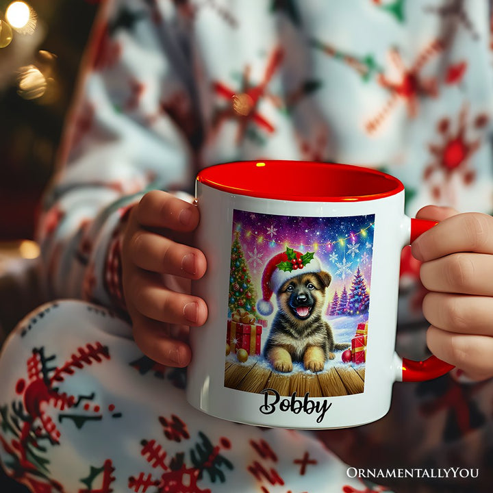 Snowy German Shepherd Puppy Personalized Mug, Heartwarming Christmas Gift with Custom Name Personalized Ceramic Mug OrnamentallyYou 
