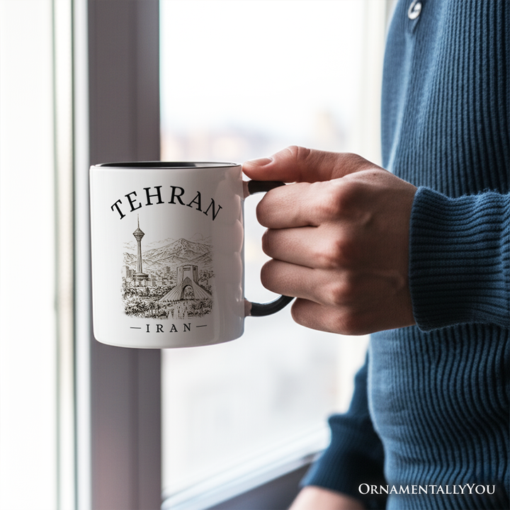 Hand-sketch Tehran Cityscape Mug, Iran Landmarks Azadi and Milad Tower Gift