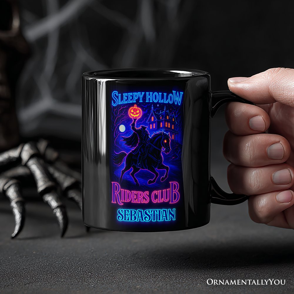 Sleepy Hollow Headless Horseman Personalized Mug, Neon Effect Halloween Gift with Custom Name Personalized Ceramic Mug OrnamentallyYou 