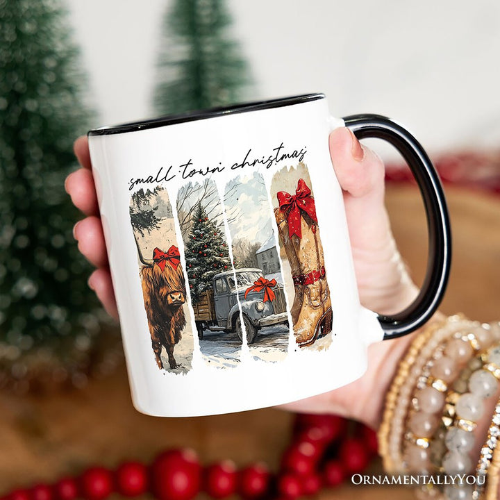 Small Town Christmas Personalized Mug, Highland Cow Rustic Western Cowgirl Holiday Gift with Custom Name Personalized Ceramic Mug OrnamentallyYou 
