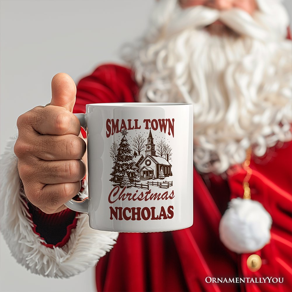 Small Town Christmas Vintage Personalized Mug, Rustic Winter Church Gift with Custom Name Personalized Ceramic Mug OrnamentallyYou 