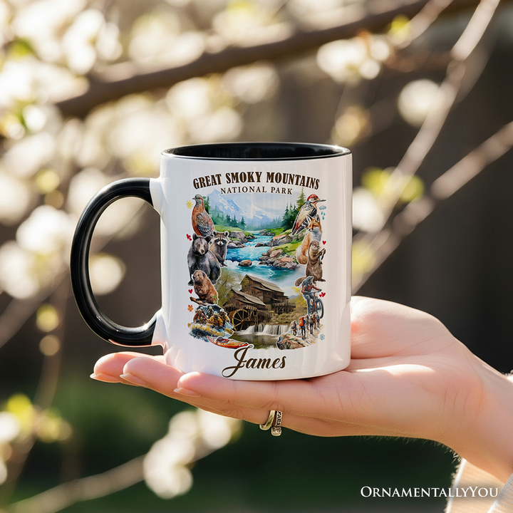 Unique Great Smoky Mountains Handcrafted Nature Personalized Mug, Tennessee and North Carolina National Park Gift with Custom Name
