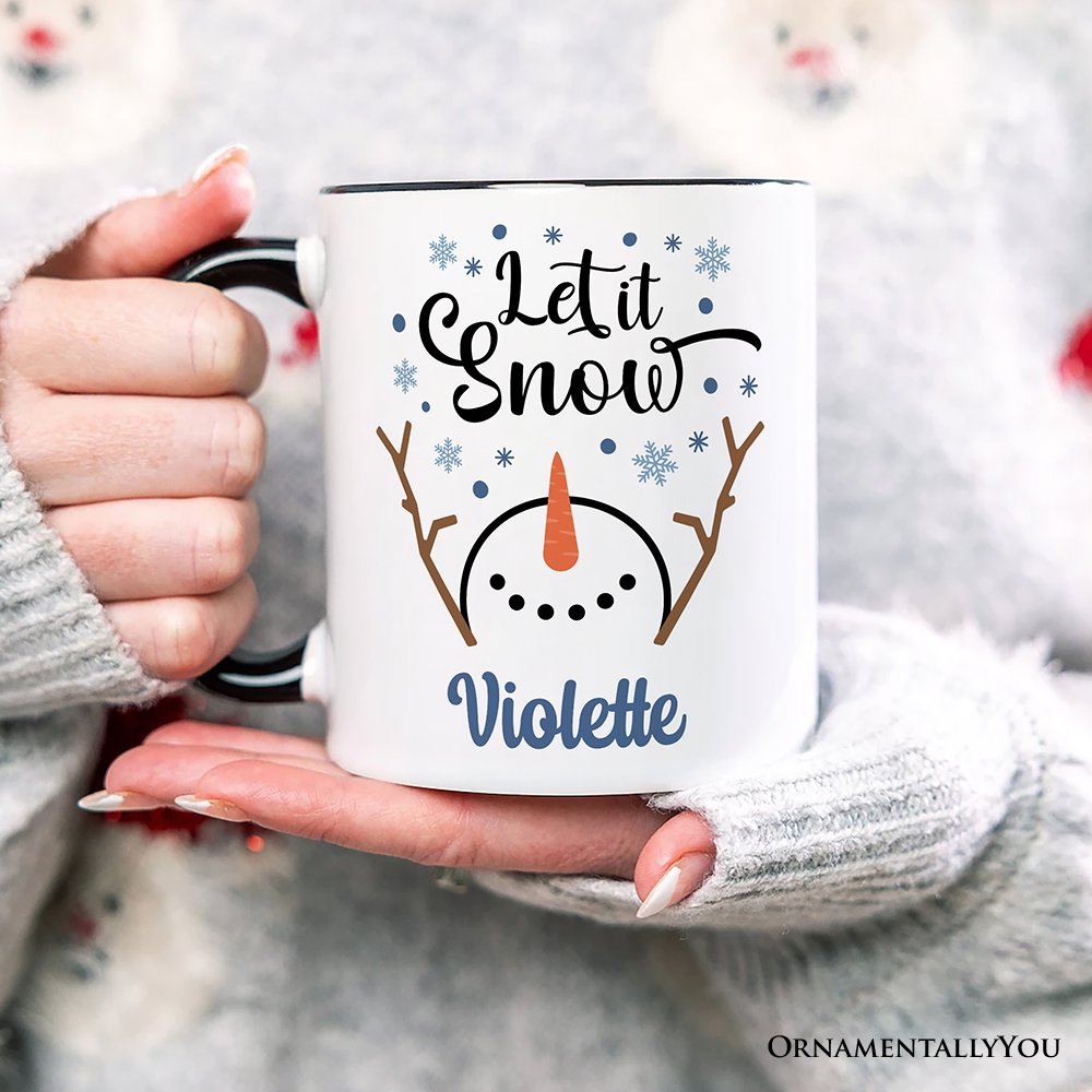 Let It Snow Snowman Personalized Mug, Snowflakes Minimalist Gift with Custom Name Personalized Ceramic Mug OrnamentallyYou 