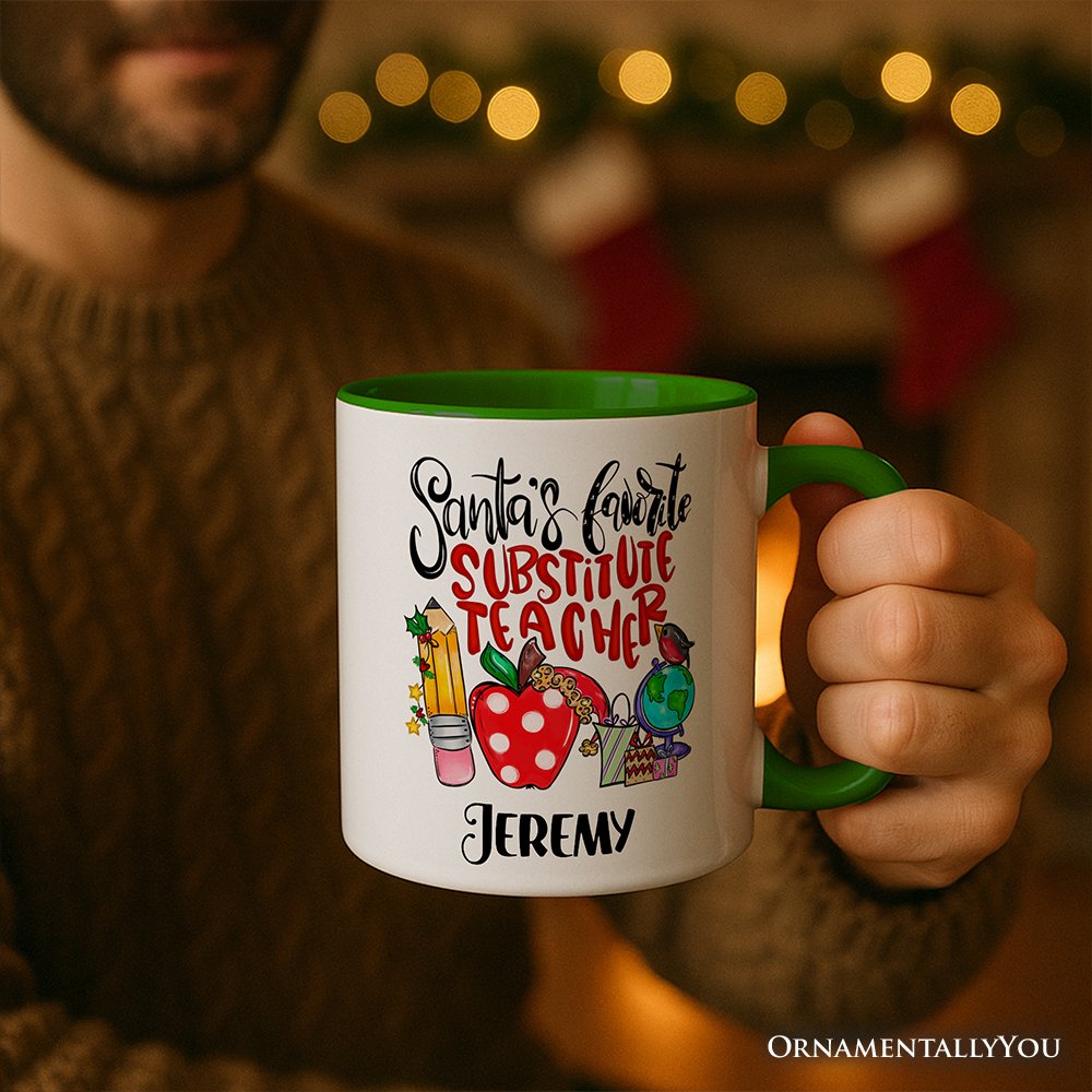 Santa's Favorite Substitute Teacher Personalized Mug, School Professor Christmas Gift with Custom Name Personalized Ceramic Mug OrnamentallyYou 