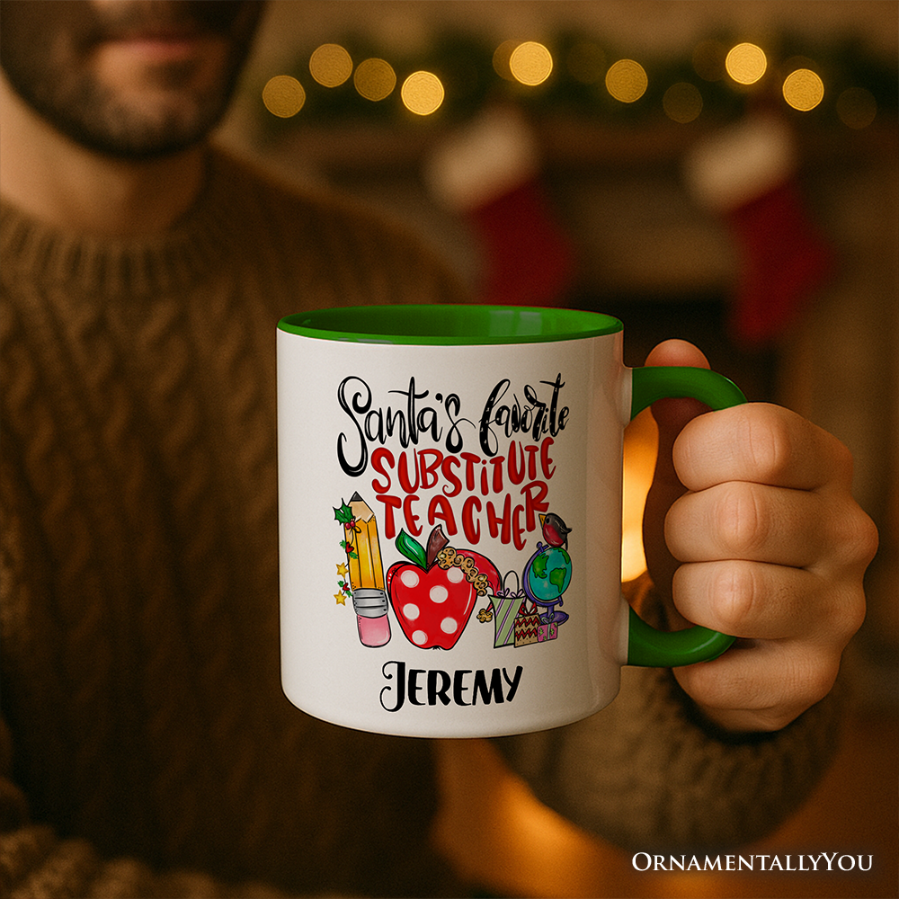 Santa's Favorite Substitute Teacher Personalized Mug, School Professor Christmas Gift with Custom Name