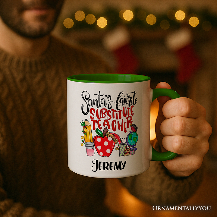 Santa's Favorite Substitute Teacher Personalized Mug, School Professor Christmas Gift with Custom Name