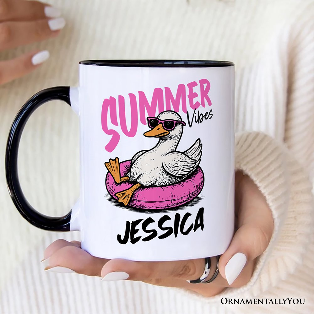 Summer Vibes Goose Personalized Mug, Funny Beach Vacation Gift with Custom Name Personalized Ceramic Mug OrnamentallyYou 