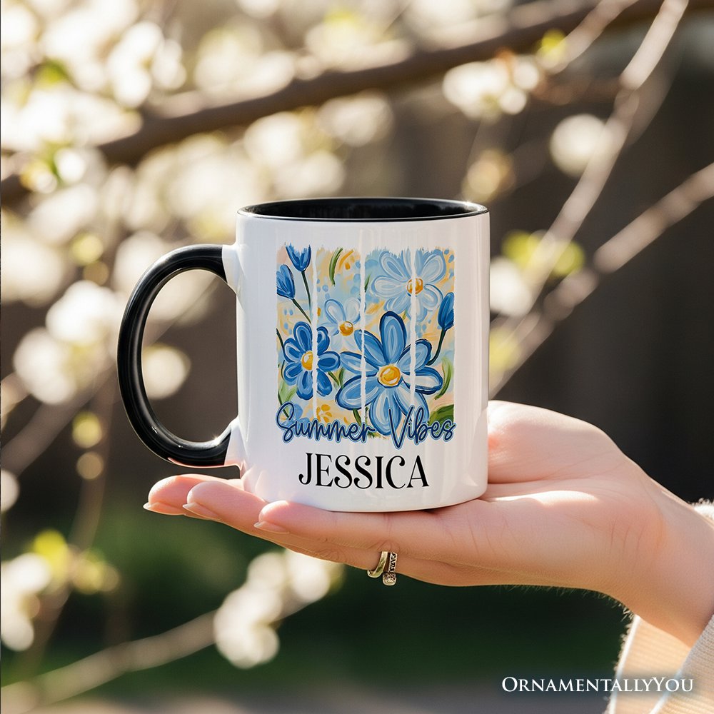 Summer Vibes Brushsroke Flowers Personalized Mug, Aesthetic Gift with Custom Name Personalized Ceramic Mug OrnamentallyYou 