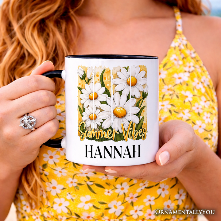 Summer Vibes Daisy Brushstroke Flowers Mug, Aesthetic Gift