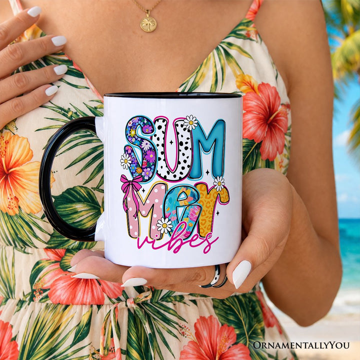 Summer Vibes Retro Floral Mug, Coastal Beach Gift Personalized Ceramic Mug OrnamentallyYou 