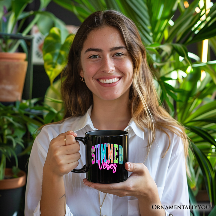 Summer Vibes Neon Varsity Mug, Retro Beach Gift