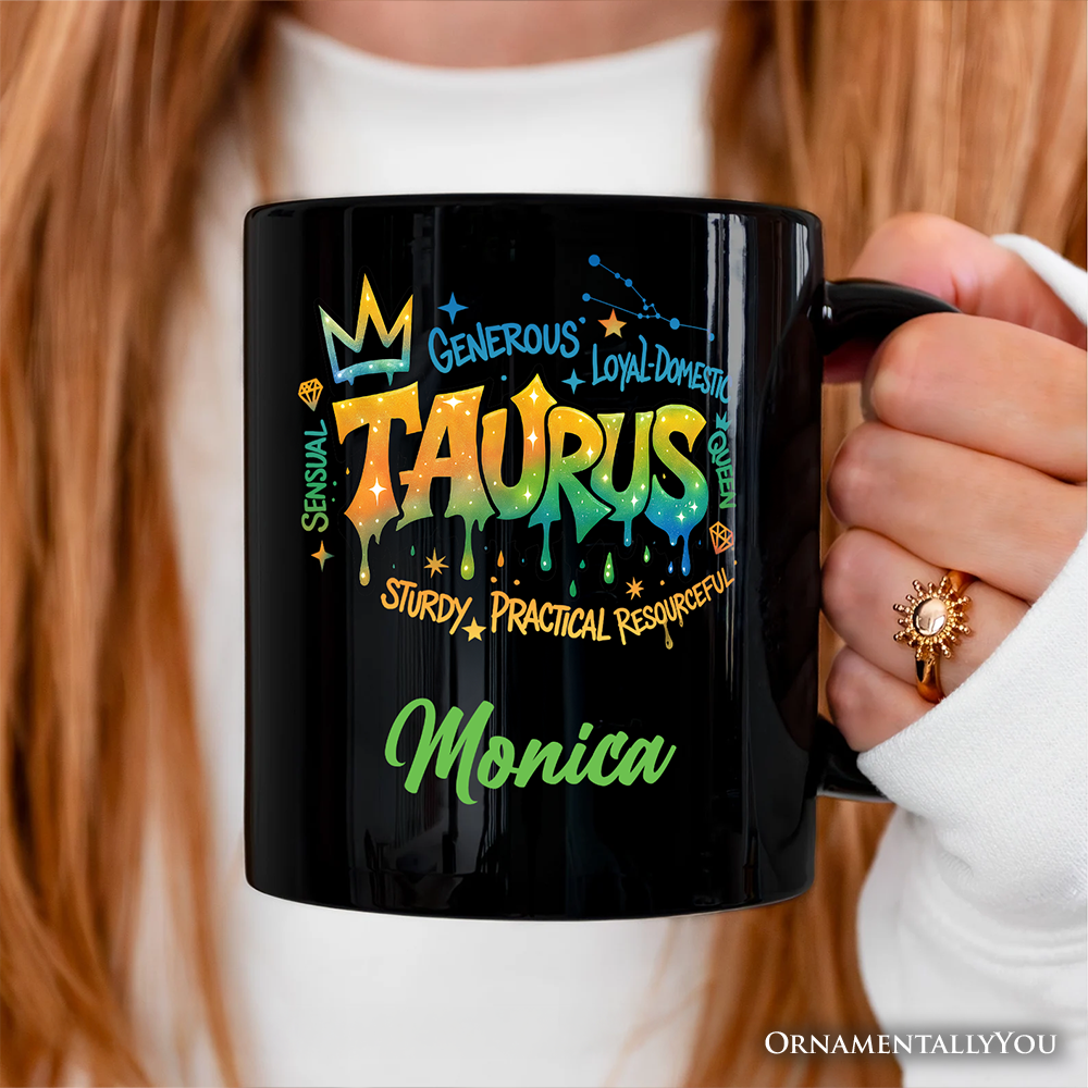 Taurus Graffiti Zodiac Personalized Mug, Street Style Astrology Horoscope Gift with Custom Name