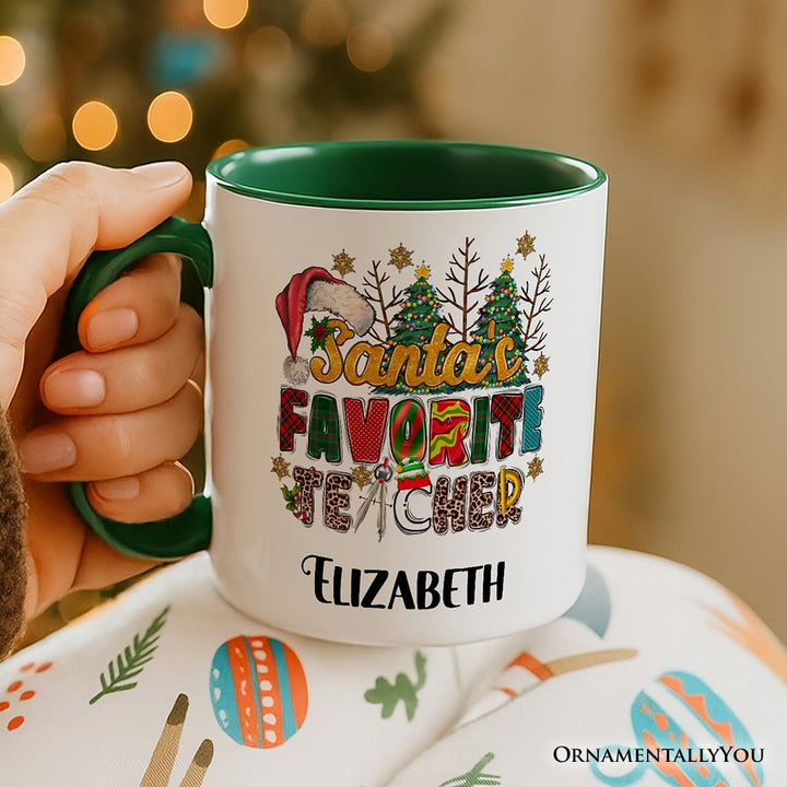 Santa’s Favorite Teacher Personalized Mug, Christmas Gift with Custom Name Personalized Ceramic Mug OrnamentallyYou 