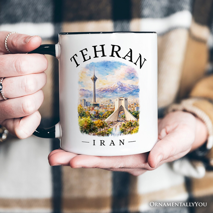 Watercolor Tehran Cityscape Mug, Iran Landmarks Azadi and Milad Tower Gift