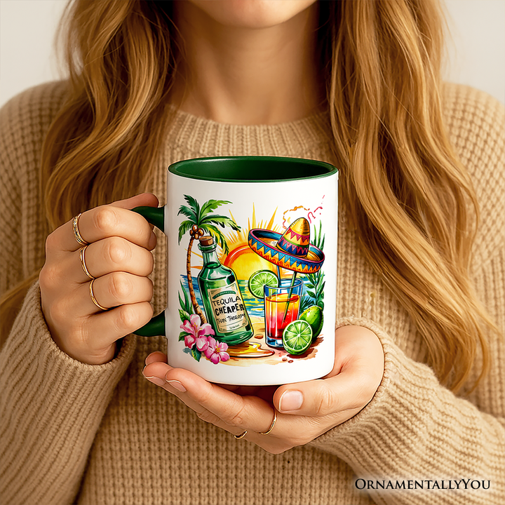 Tequila Cheaper Than Therapy Cinco De Mayo Mug, Funny Beach Drink Souvenir Gift