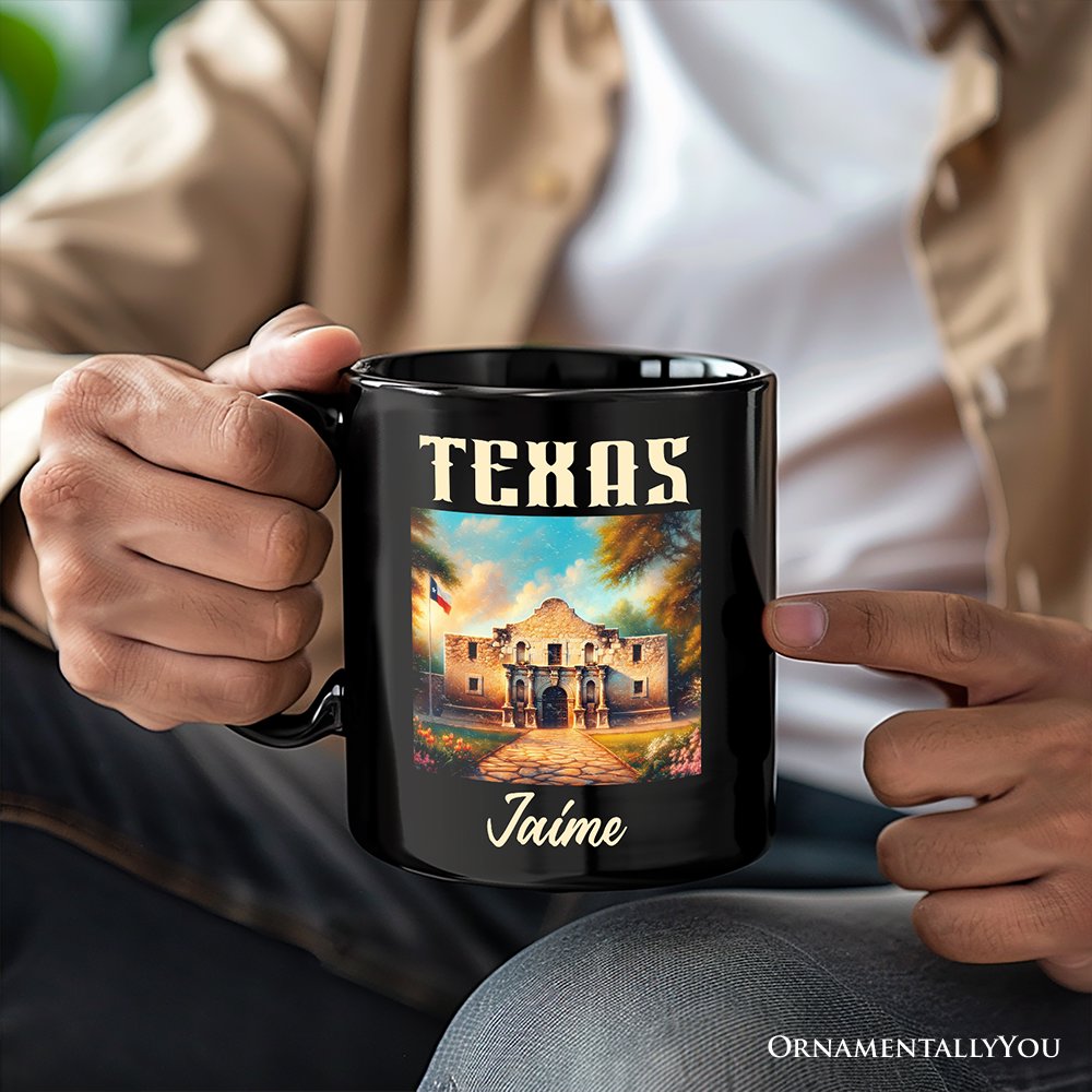 Rustic Texas State Alamo Personalized Mug, American Western Charm Gift and San Antonio Historical Souvenir with Custom Name Personalized Ceramic Mug OrnamentallyYou 