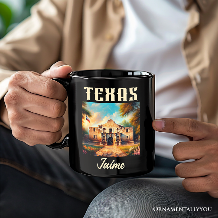Rustic Texas State Alamo Personalized Mug, American Western Charm Gift and San Antonio Historical Souvenir with Custom Name