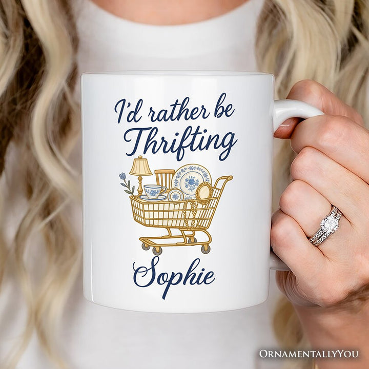 I’d Rather Be Thrifting Personalized Mug, Vintage Thrift Shop Lover Gift with Custom Name Personalized Ceramic Mug OrnamentallyYou 