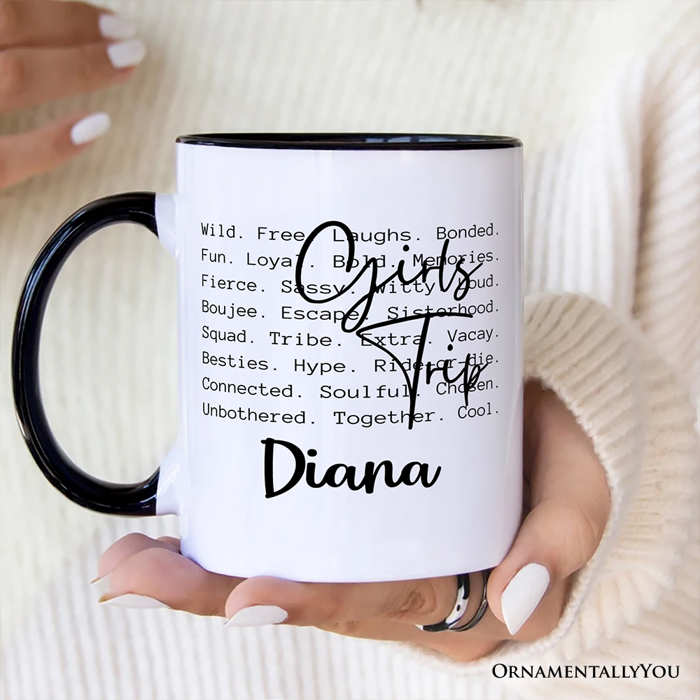 Girls Trip Words Personalized Mug, Besties Vacation Memories Gift with Custom Name