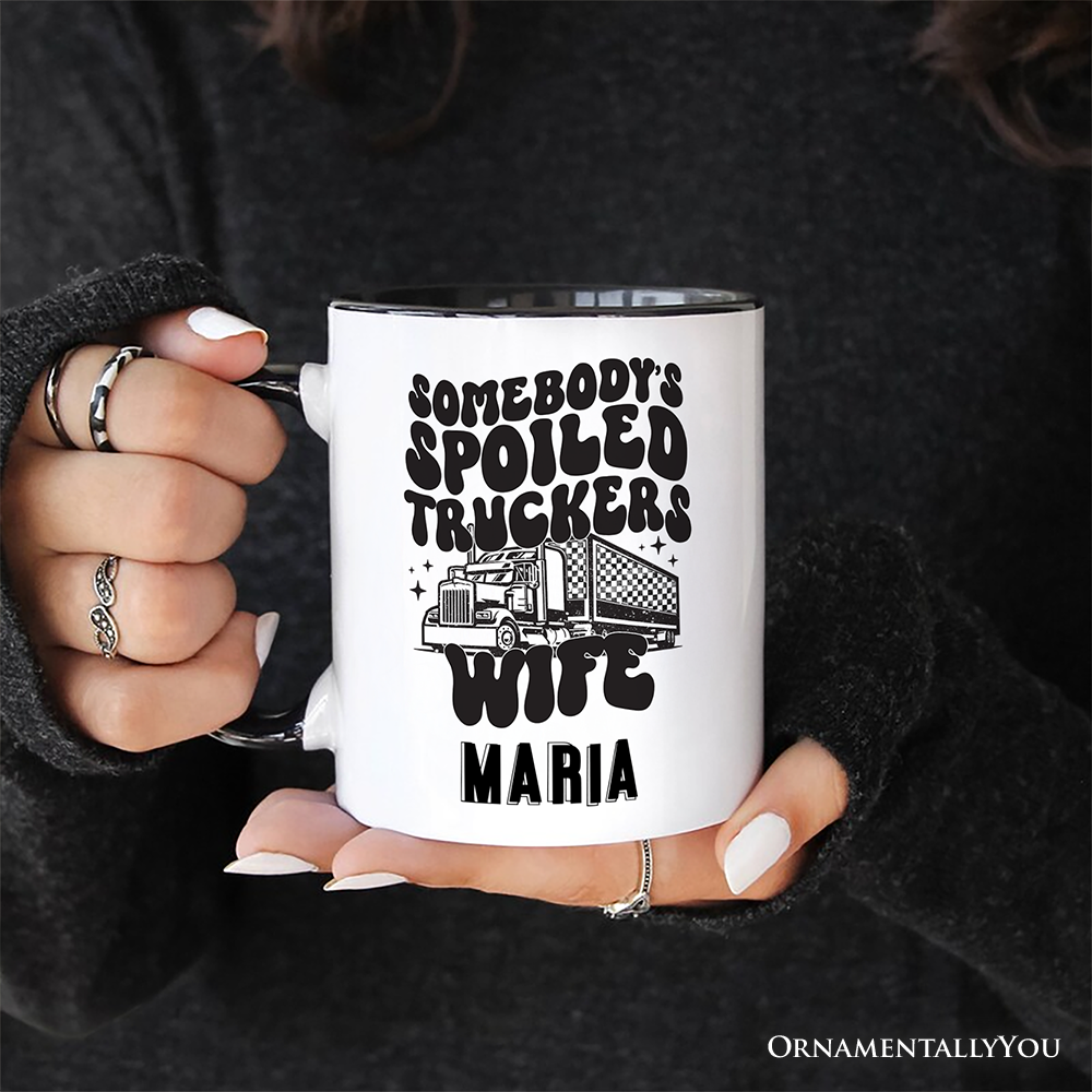 Somebody’s Spoiled Trucker Wife Personalized Mug, Vintage Truck Driver Gift with Custom Name