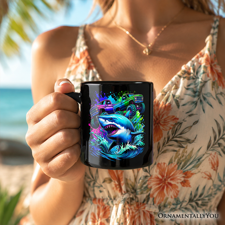 Trucks Shark Neon Mug, Cool Ocean Animal Gift