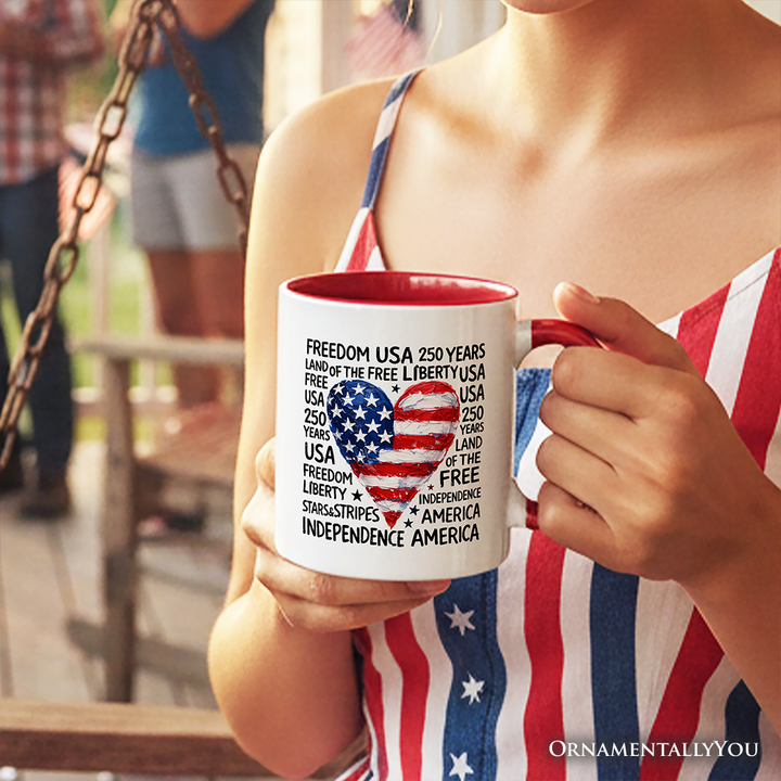 USA 250 Heart Patriotic Mug, Retro 4th of July Gift