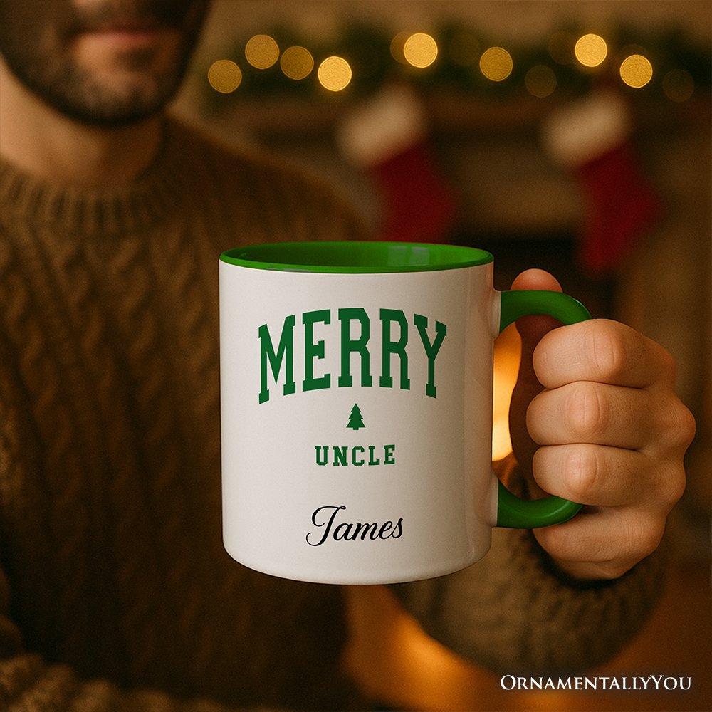 Merry Uncle Retro Christmas Personalized Mug, Matching Family Holiday Gift with Custom Name Personalized Ceramic Mug OrnamentallyYou 
