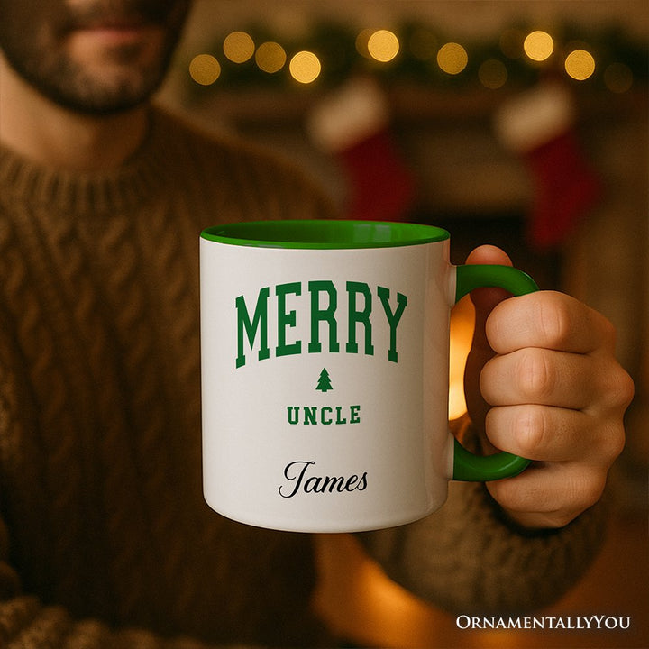 Merry Uncle Retro Christmas Personalized Mug, Matching Family Holiday Gift with Custom Name Personalized Ceramic Mug OrnamentallyYou 