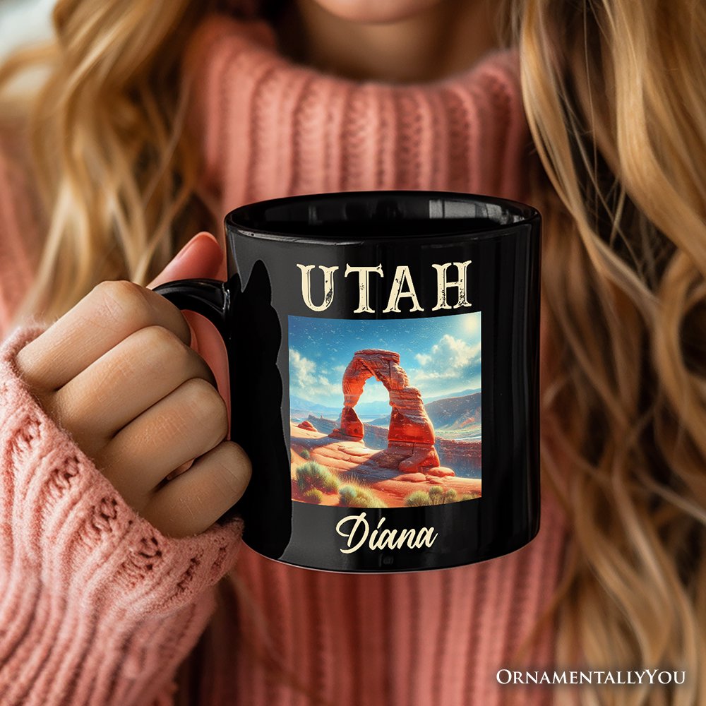 Iconic Delicate Arch Utah State Personalized Mug, Arches National Park Landscape Gift and Western Nature Souvenir with Custom Name Personalized Ceramic Mug OrnamentallyYou 