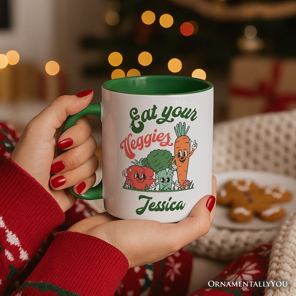 Eat Your Veggies Personalized Mug, Retro Cute Farmers Market Veggie Gift with Custom Name Personalized Ceramic Mug OrnamentallyYou 